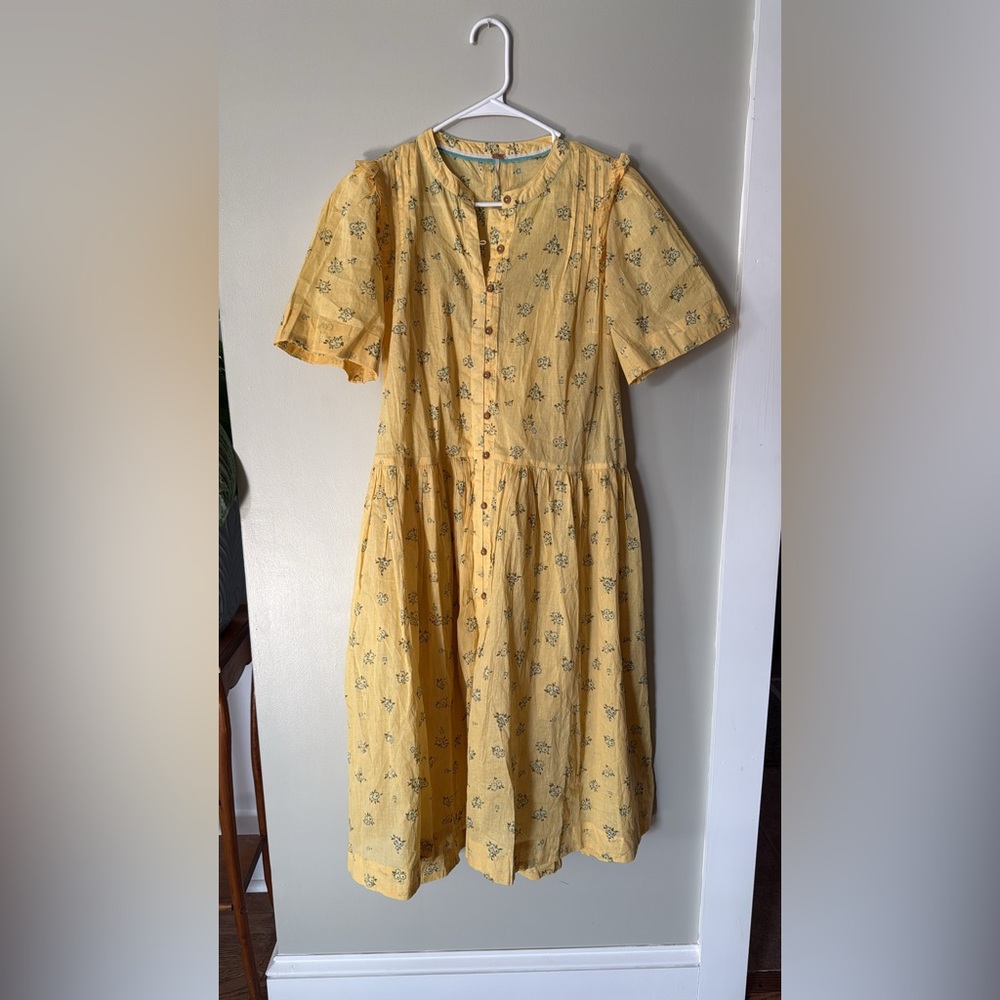 Free People Bella Mae yellow Floral Midi Dress small sheer lined ruffle boho new